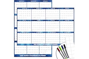 DLY OASIS 32" x 48" 2024 Wall Calendar Dry Erase - Large Blue Starry Sky Calendar Wet & Dry Erasable Laminated 12 Month Annual Yearly Planner, Reversible, Horizontal/Vertical (2024 Wall Calendar)