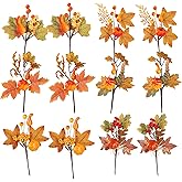 Lcuasc 12pcs Fall Floral Picks 7.5-9.5" Autumn Pumpkin Berry Picks Maple Leaves Stems Artificial Fall Flower for Harvest Halloween Thanksgiving Christmas DIY Table Centerpiece Farmhouse Home Decor