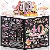 Aiunmiol 40th Birthday Card for Women Her, Jumbo Pop Up 40th Birthday Cards for Wife Mom, Happy 40th Birthday Decorations for 40 Year Old Women Funny Birthday Gifts, Back To 1986, Pink