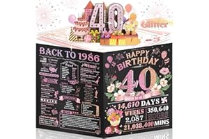 Aiunmiol 40th Birthday Card for Women Her, Jumbo Pop Up 40th Birthday Cards for Wife Mom, Happy 40th Birthday Decorations for