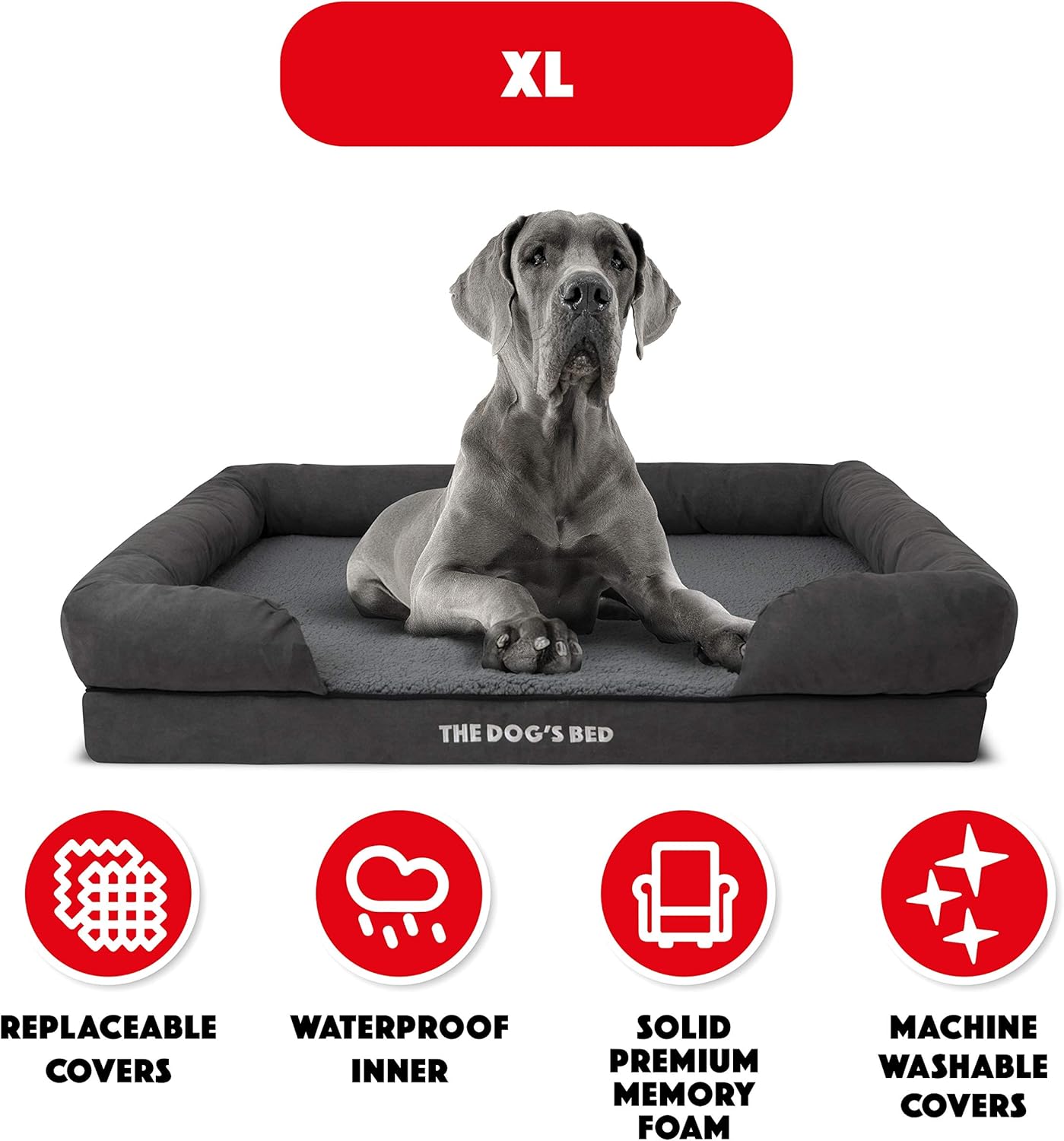 The Dog’s Bed - Orthopaedic Memory Foam Bolster Bed, Grey Plush, XL, Grey Plush/Suede, XL Beds - Image 5