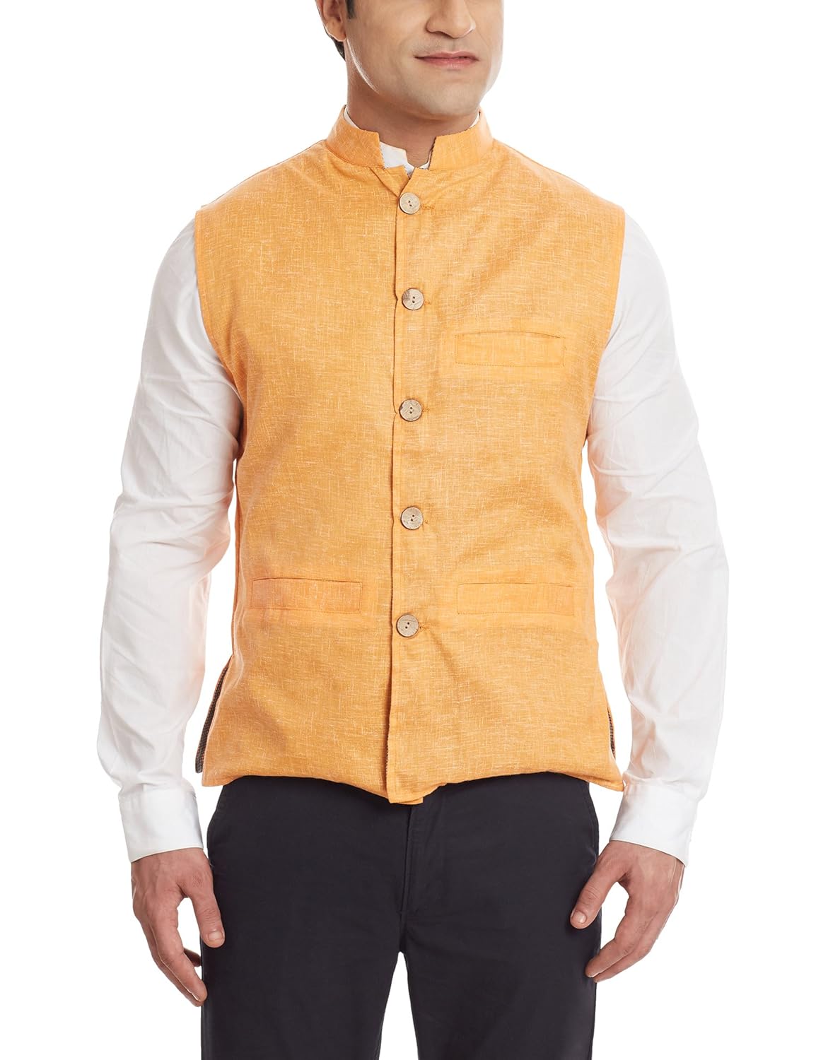 sobre estilo men's banded collar linen jacket