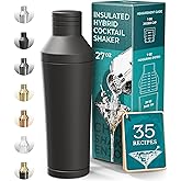 BARE BARREL Insulated Cocktail Shaker Set | Double Wall Stainless Steel | Martini Shaker for Home Bar Bartending | Built-in Drink Measure System & Strainer, Travel Bag, Recipes | Gift Set (Matt Black)