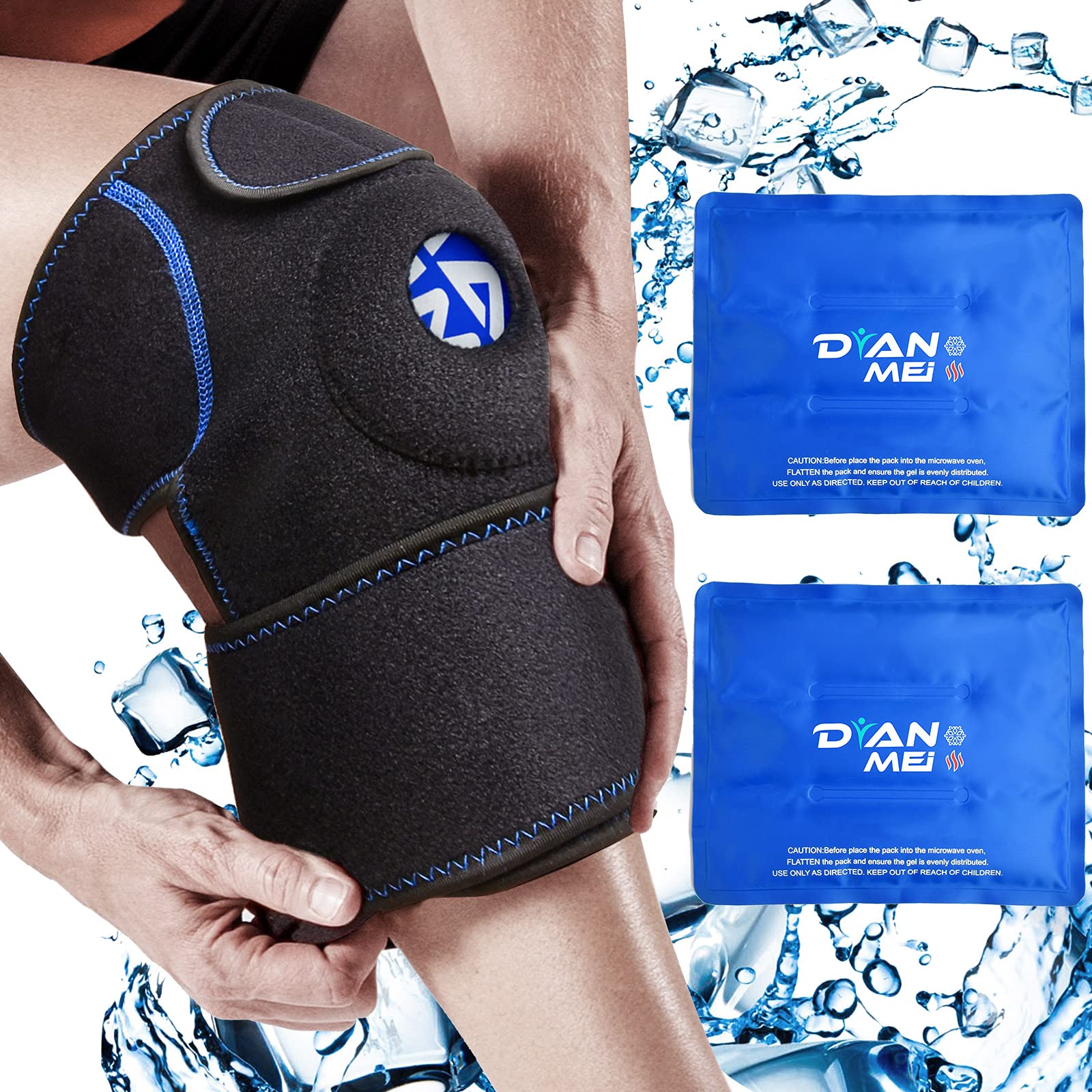 Knee Ice Pack Wrap (2 Flexible Gel Packs) Reusable Cold Hot Therapy - Adjustable Knee Gel Compression Support Brace for Sports Injuries Recovery, Patella Surgery, Arthritis Pain, Meniscus Tear