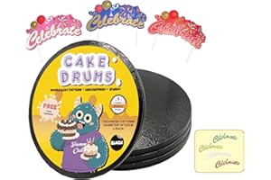 10 Inch Cake Drums,Black Cake Boards 10 Inch Round(4-Pack),1/2 Inch Thick Cake Boards with Banner Cake Topper,Sturdy,Greaseproof for Birthday Wedding Multi-Tiered Cake by GoldenBakeryFamily