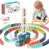 Noaideoi Domino Train Toy Set for Kids, Automatic Dominoes Blocks Building and Stacking Toys Creative Kids Games Early Education Christmas Birthday Gift Boys Girls Age 3 4 5 6 7 8 Year Old (Cyan)