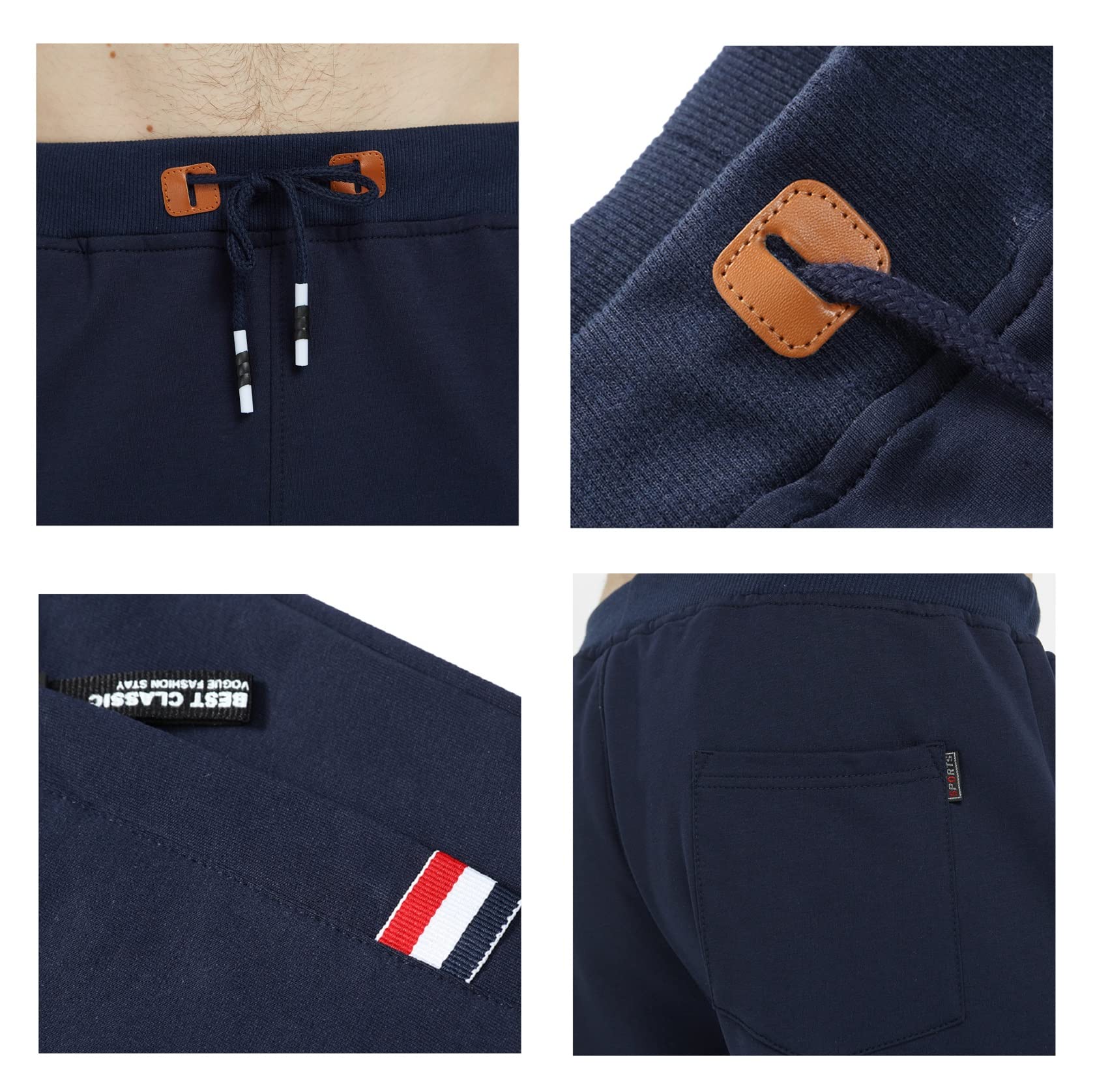 ZOXOZ Kurze Hosen Herren Shorts Sommer Jogginghose Kurz Baumwolle Gym Sweat Sport Fitness Shorts mit Reißverschluss Elastische Taille Blau S 6