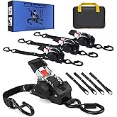 Retractable Ratchet Straps, 1763lb Break Strength Heavy Duty Auto Self Retracting Ratchet Strap with Soft Loops, 1 Inch x 10 Feet Tie Down Straps Easy Retract for Motorcycle Truck Securing Cargo, 4PK