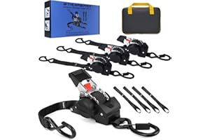 STRAPSPRO Retractable Ratchet Straps, 1763lb Break Strength Heavy Duty Auto Self Retracting Ratchet Strap with Soft Loops, 1 Inch x 10 Feet Tie Down Straps Easy Retract for Motorcycle Truck Securing Cargo, 4PK