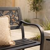 Garden Vida Steel Garden Bench Rose Design 3 Seater Outdoor Black view 6