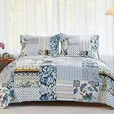 Secgo King Size Comforter Set- 100% Cotton Quilt King Size Set, Green, Sage bedspreads (98 * 106 Inch) with 2 Pillow Shams, Patchwork Reversible Lightweight Bedding