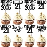 36Pcs Happy 21st Birthday Cupcake Toppers Black Glitter Straight Outta 2005 Cupcake Picks Twenty One Cheers to 21 Years Cake Decorations for 21st Birthday Anniversary Party Decorations Supplies