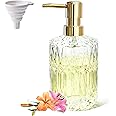 LaMarriti 13.5 Oz Glass Soap Dispenser with Rust Proof Pump, Crystal Clear Refillable Hand Lotion Dispenser for Bathroom Countertop and Kitchen, Vintage Bathroom Accessories, Bathroom Decor