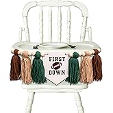 CIEQR Football Highchair Banner 1st Birthday - First Year Down Highchair Banner, First Down Football Birthday Party Decorations Tassels for Cake Smash, Anniversary, Photo Props (Green)