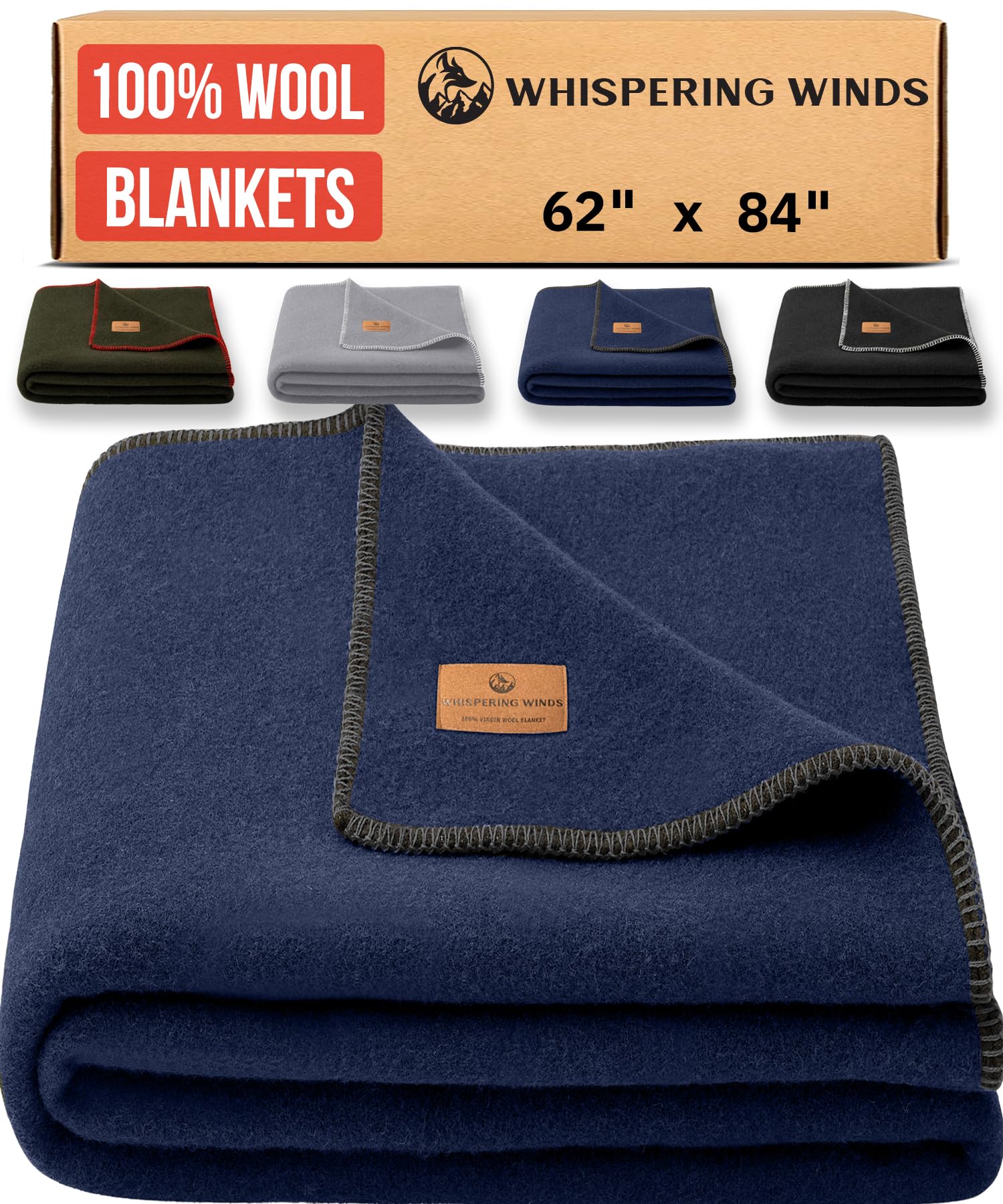 Photo 1 of 100% Wool Blanket - Premium Ultra-Soft & Warm, Twin 62"x 84" Large Size Blanket for Couch, Bed, Home, Camping & Outdoors