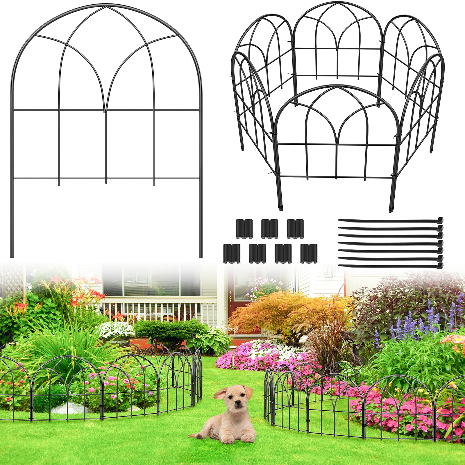 Photo 1 of Youpehom Small 12.55"*16.53" Decorative Garden Fencing Border, No Dig Fences Barrier, Black Metal Fence, Garden Edging Fence Panel, Dog Fence Outdoor for Yard, Flower Bed (6 Pcs)