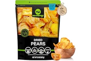 NUT CRAVINGS Dry Fruits - Sun Dried California Pears, No Sugar Added (32oz - 2 LB) Packed Fresh in Resealable Bag - Sweet Snack, Healthy Food, All Natural, Vegan, Kosher Certified