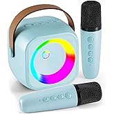 Karaoke Machine, Portable Bluetooth Speaker with 2 Wireless Microphones for Kids, Karaoke Toys Gifts Toys for Girls Boys Family Home Party (Blue)