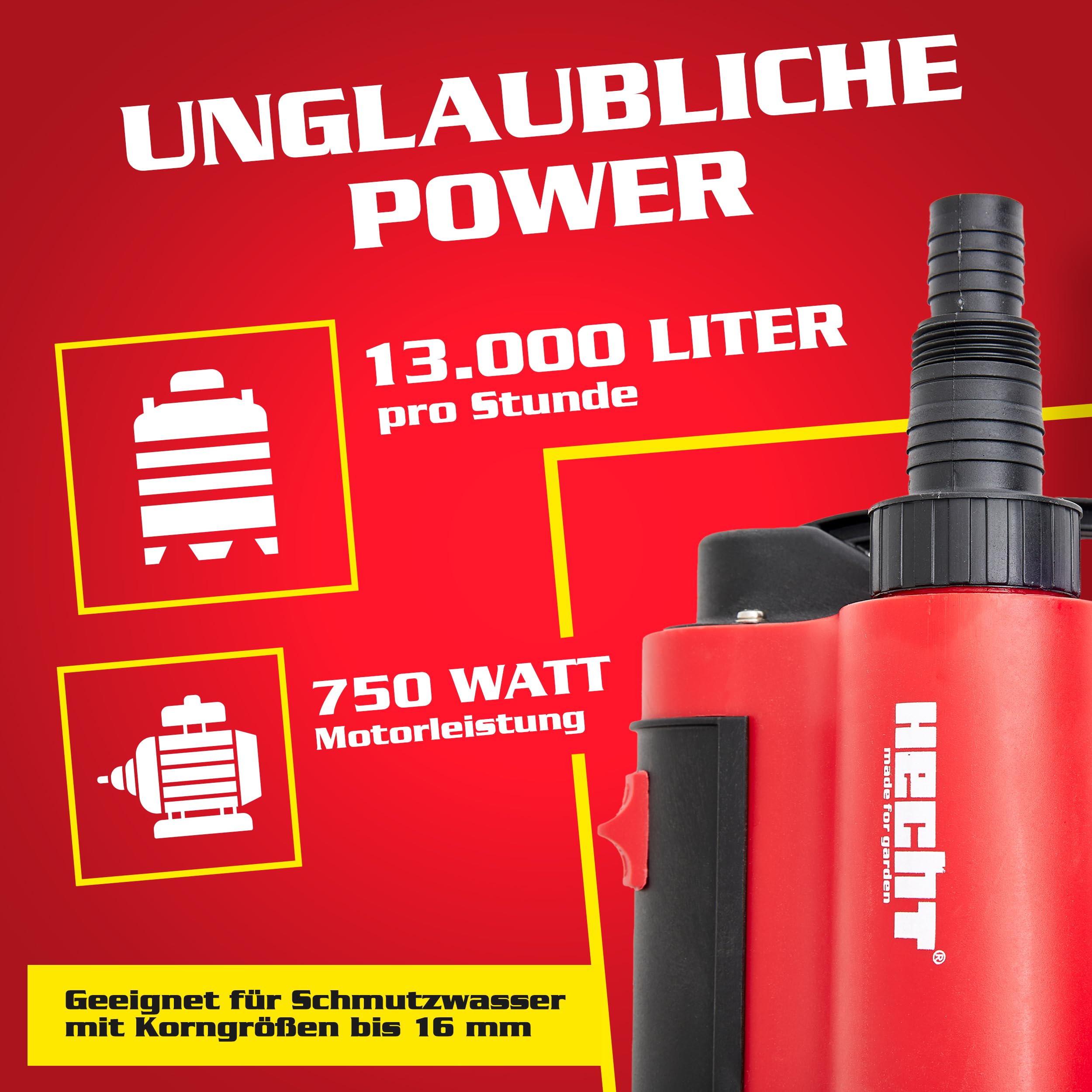 HECHT Tauchpumpe 750 W 13000 l/h bis 9 m Förderhöhe 2