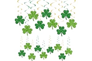 AnyDesign 36Pcs St. Patrick's Day Hanging Swirls Decoration Kit Glitter Green Shamrock Hanging Ceiling Spirals Steamers with Cutout Cardboard Ornament for Irish Holiday Party Supplies