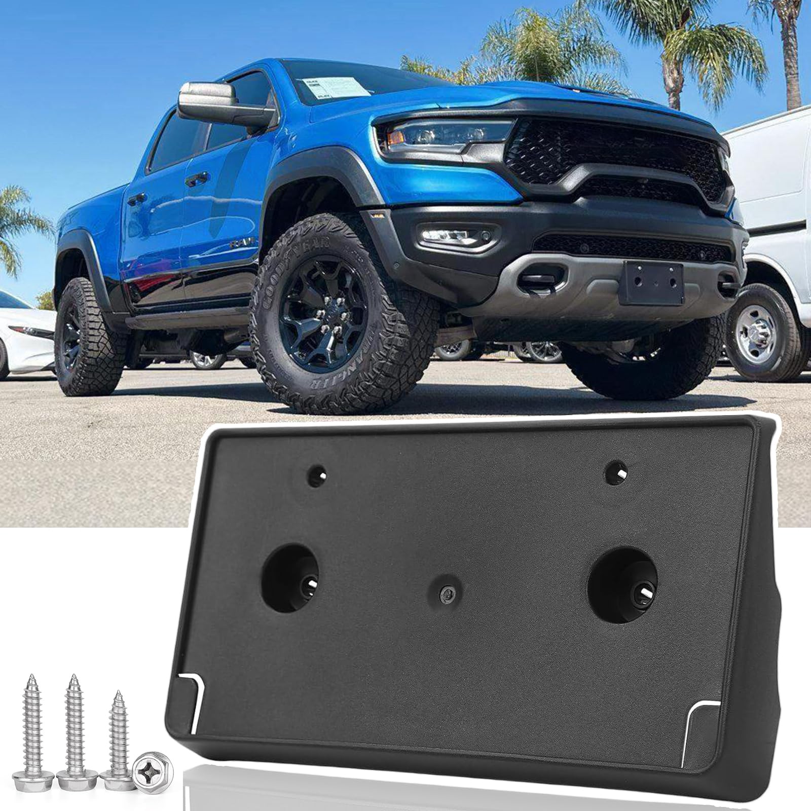 Photo 1 of Front License Plate Frame for Dodge Ram 1500 DT Rebel & TRX ONLY 2019-2024 Front Bumper License Tag Plate Holder Mounting Bracket Replace # 68274219AD (NOT FIT for DS/Classic and Other DT Bumper)