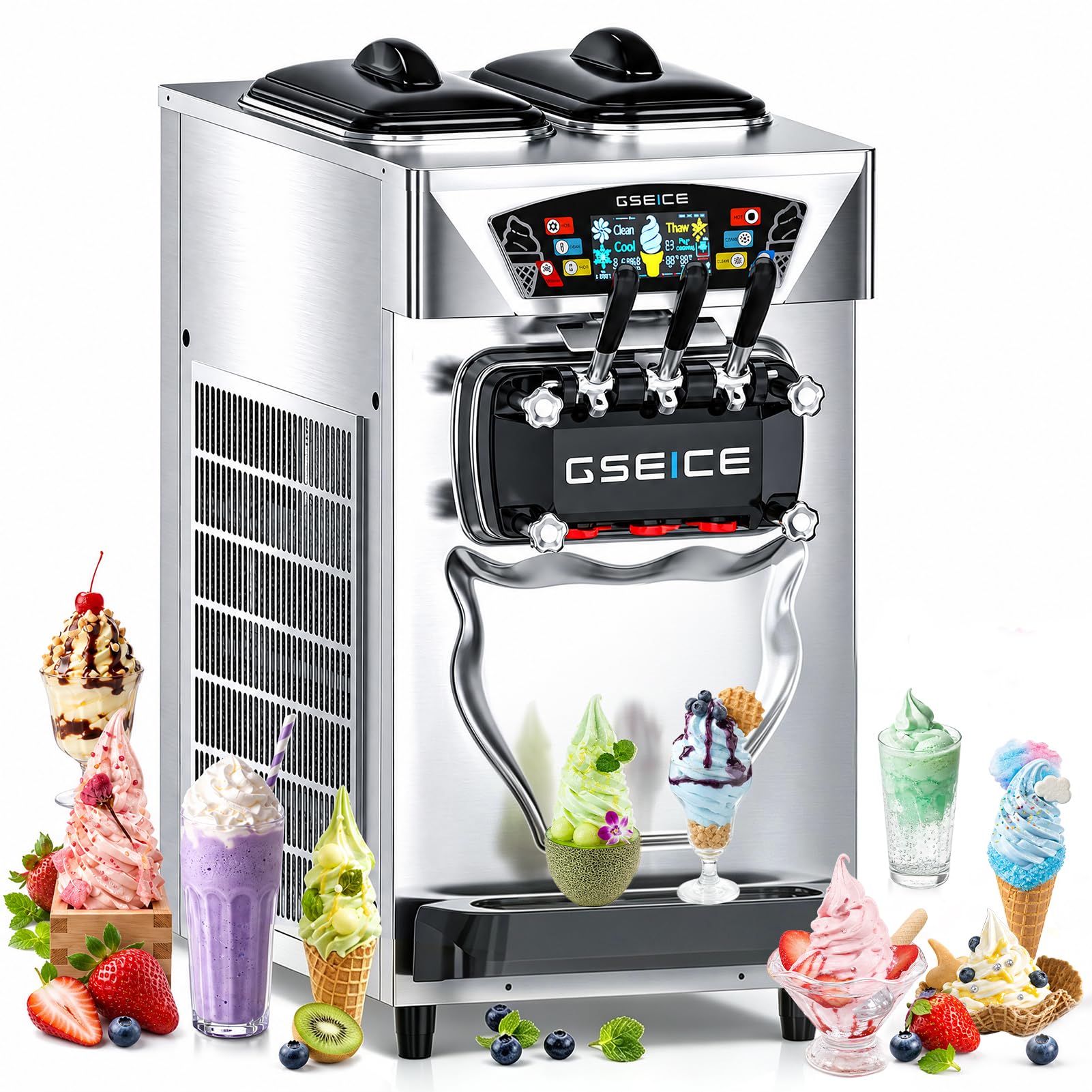 GSEICE Commercial Soft Serve Ice Cream Machine 3 Flavor