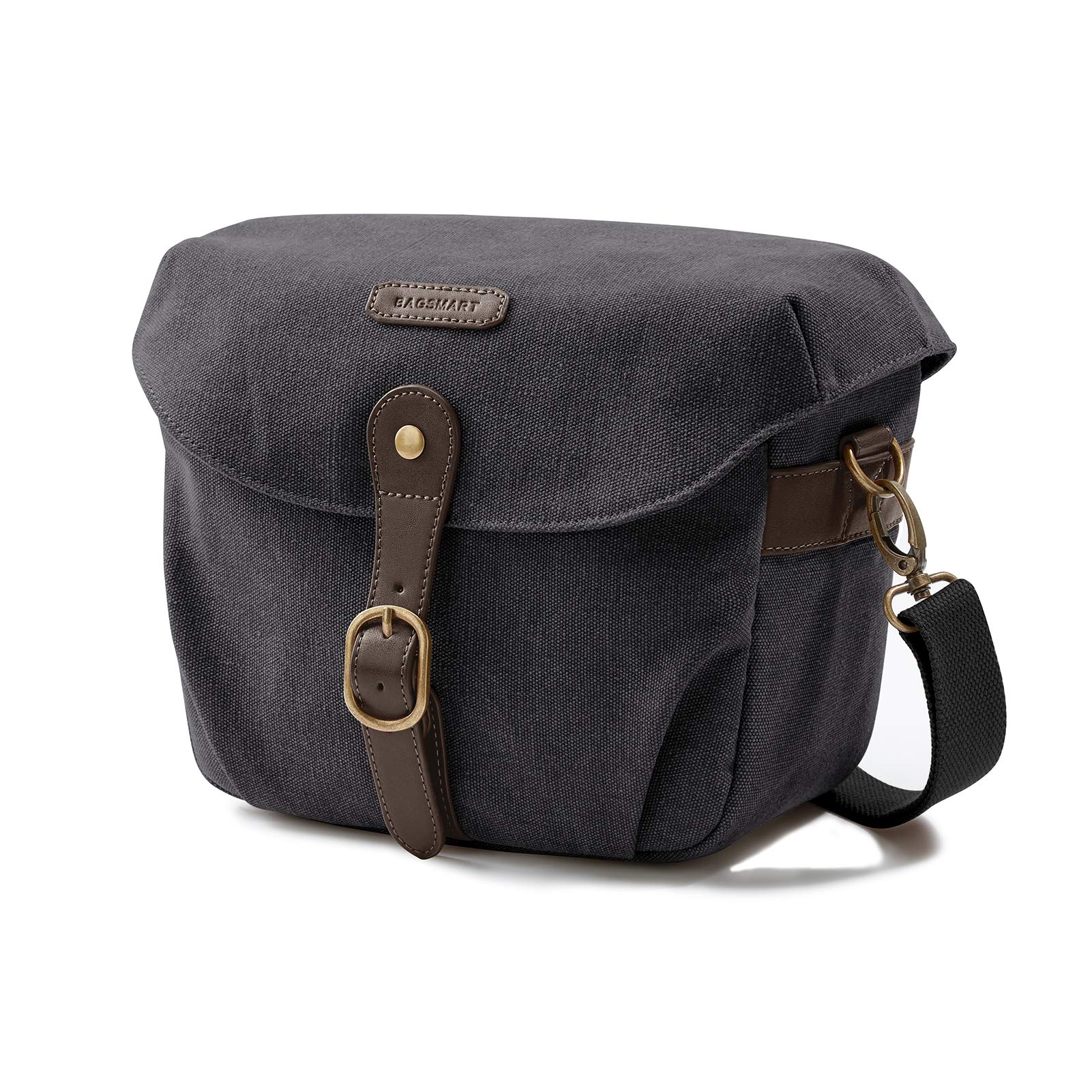 bagsmart Vintage Camera Bag Messenger Bag Canvas SLR DSLR Case Padded Shoulder Bag with Rain Cover for Day Trip, Travel (Black)
