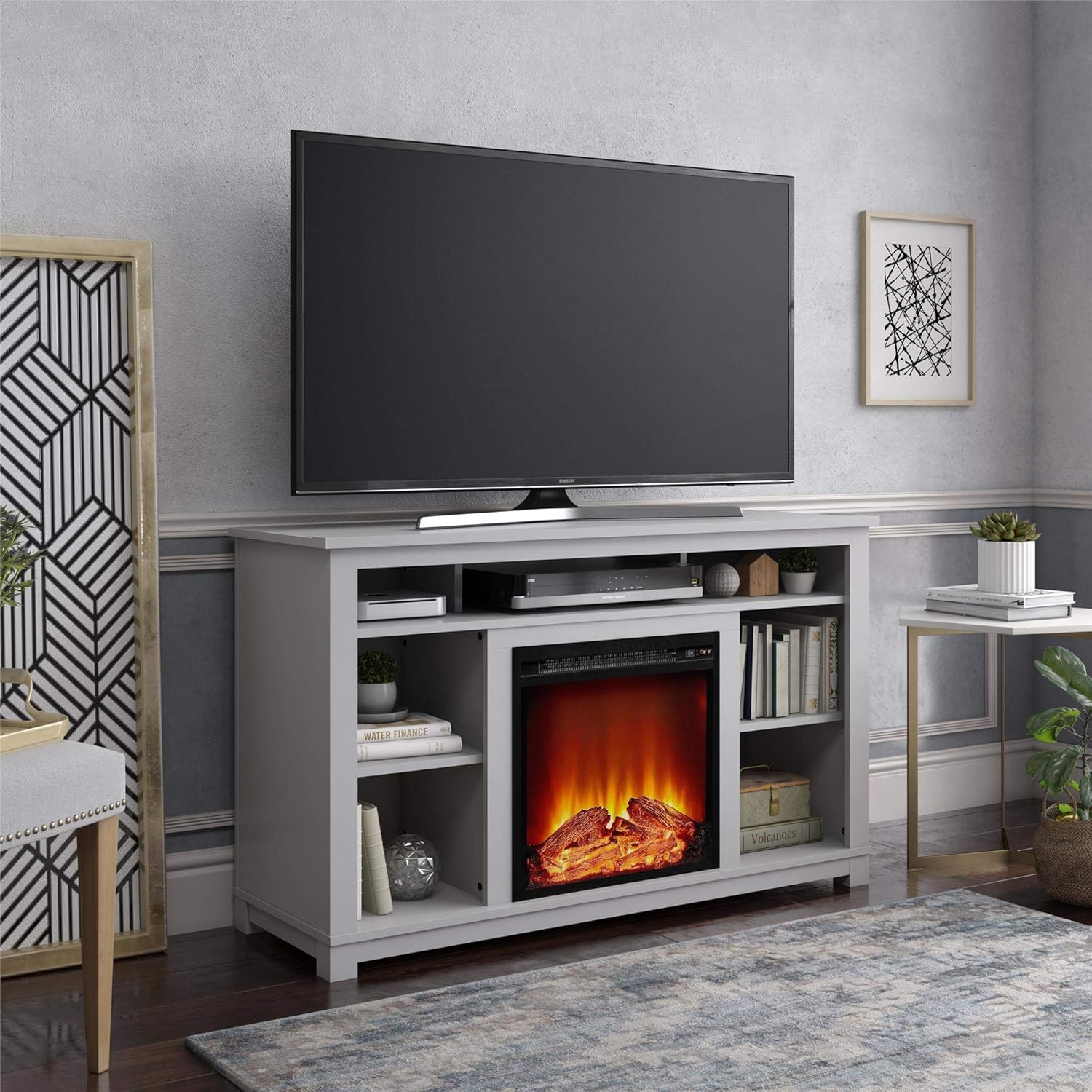 Best Grey Tv Fireplace Stand