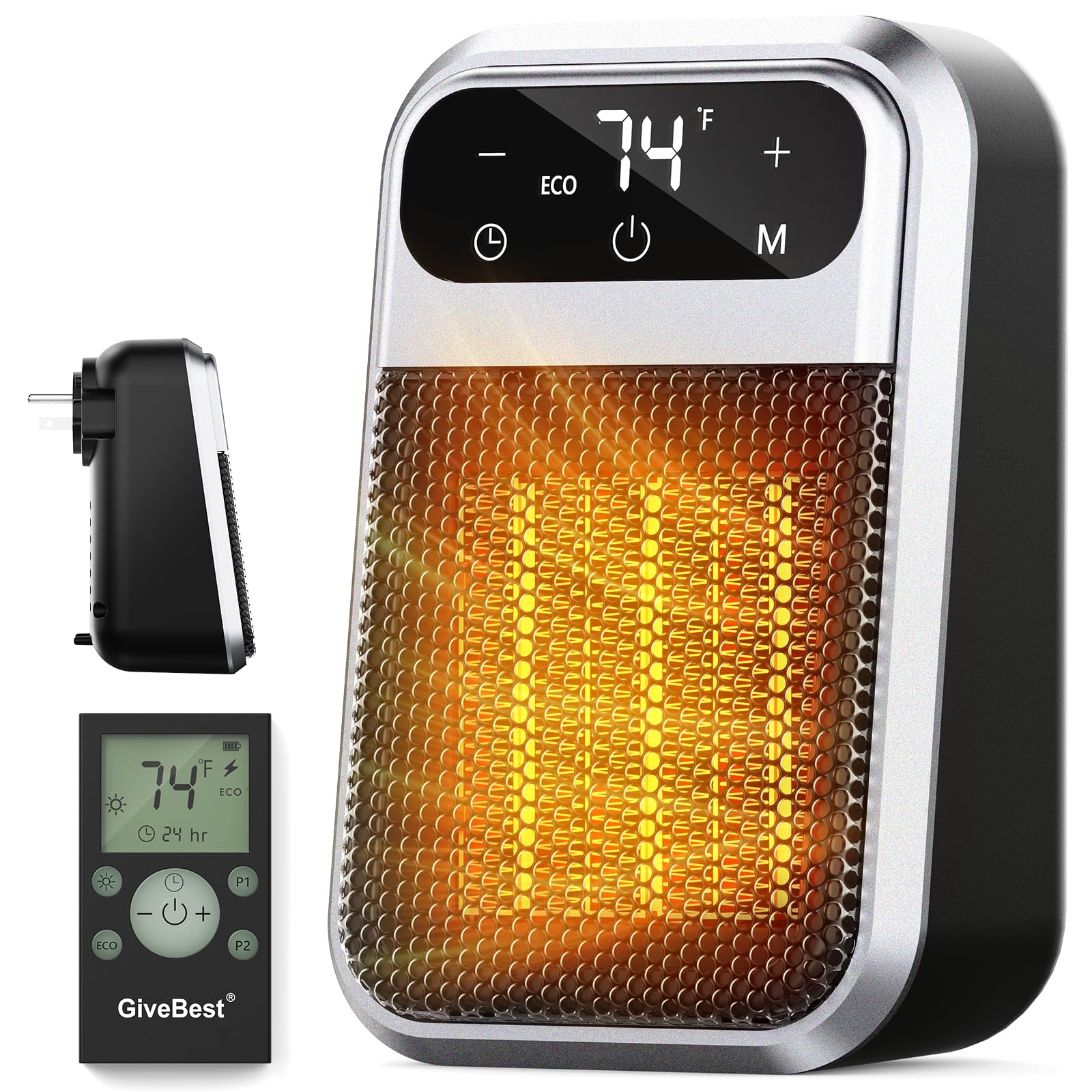 Photo 1 of Givebest Cyber 800W Plug in Heater with ECO Mode Save Energy - Portable Outlet Space Heater, Small Electric Wall Heaters for Indoor Use with Adjustable Thermostat and 12H Timer for Bathroom Home