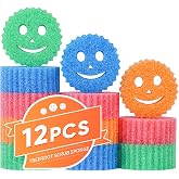 Treeroot 12 Pack Colorful Smile Scrub Sponges, Temperature Controlled | Non-Scratch Bulk Multipurpose Heavy Duty Dish Cleaning Sponge for Kitchen, Bathroom and Floor