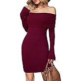 Arach&Cloz Women's Wool Blend Long Sleeve Off Shoulder Sweater Dresses 2025