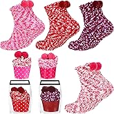 SATINIOR 4 Pairs Valentines Fuzzy Cupcake Socks for Women Girl Fluffy Slipper Socks DIY Gift Boxes for Winter Christmas