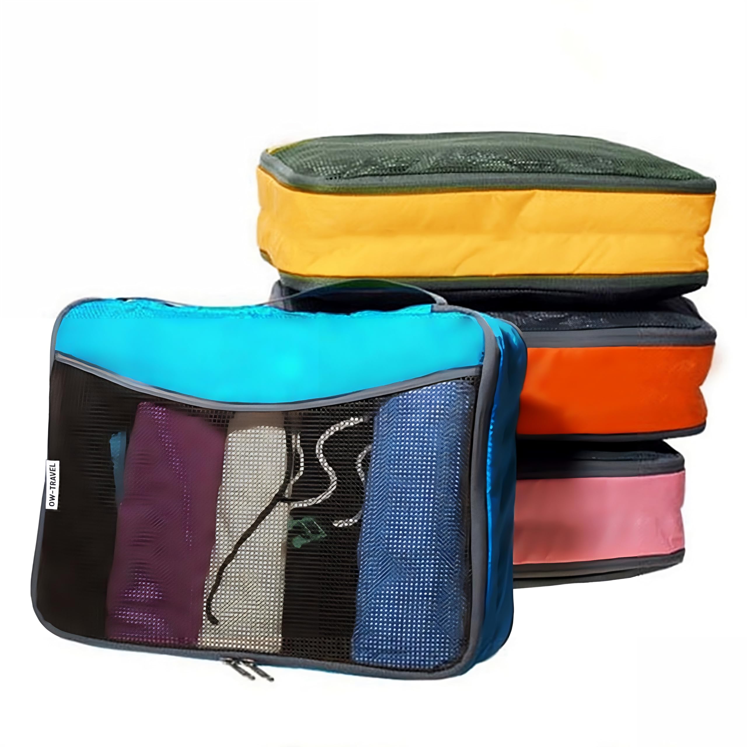 OW-Travel Packing Cubes for Suitcases (4Pcs) Easy to Organise Clothes Storage Dividers with Suitcase Organiser Bags. Luggage Organiser Bags. Packing Cubes for Backpack Suitcase. Holiday Essentials
