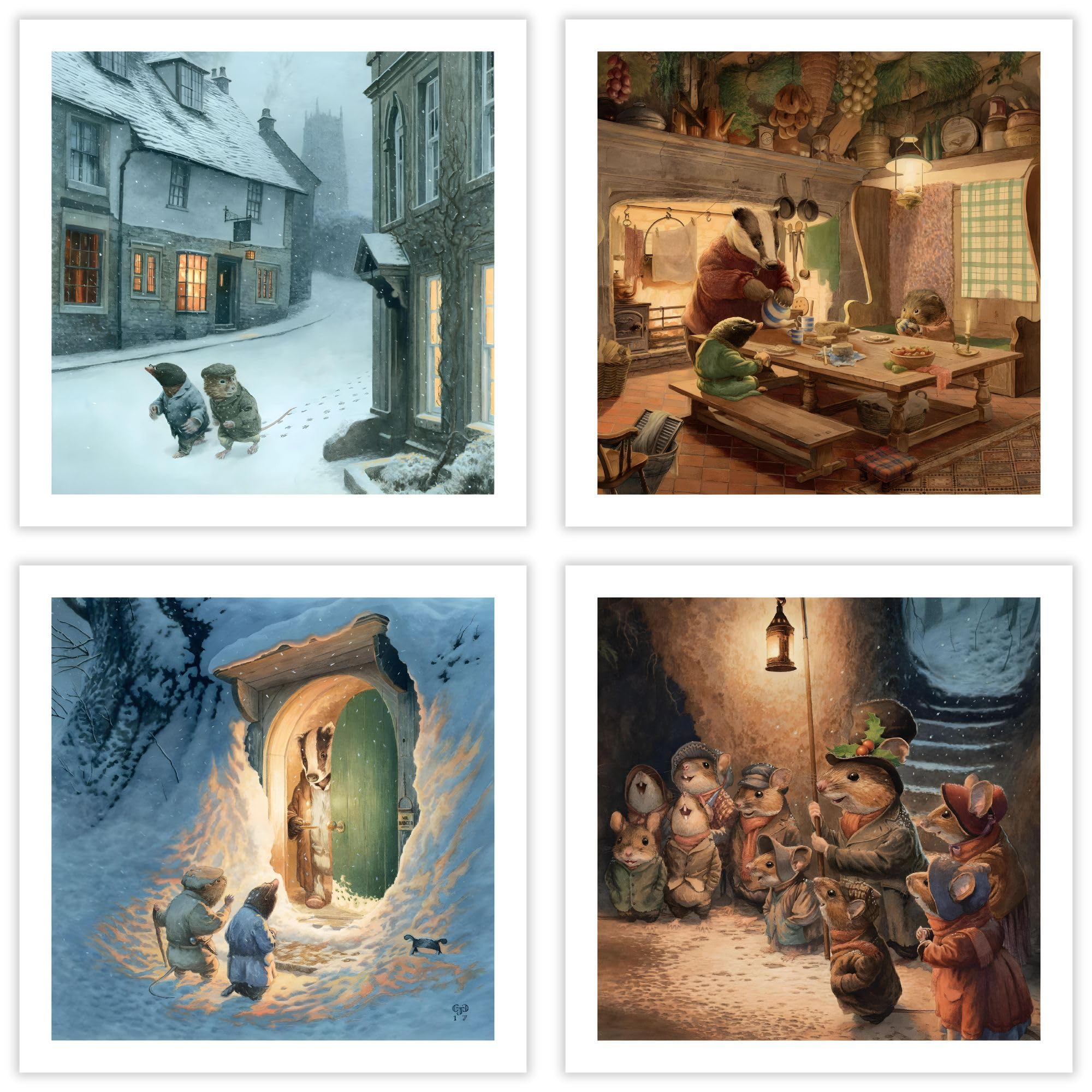 Christmas Cards Box of 16 - The Wind in the Willows Illustrated Designs by Chris Dunn - Winter Wildlife - 4 Each of 4 Designs - Eco-Friendly - Made in the UK