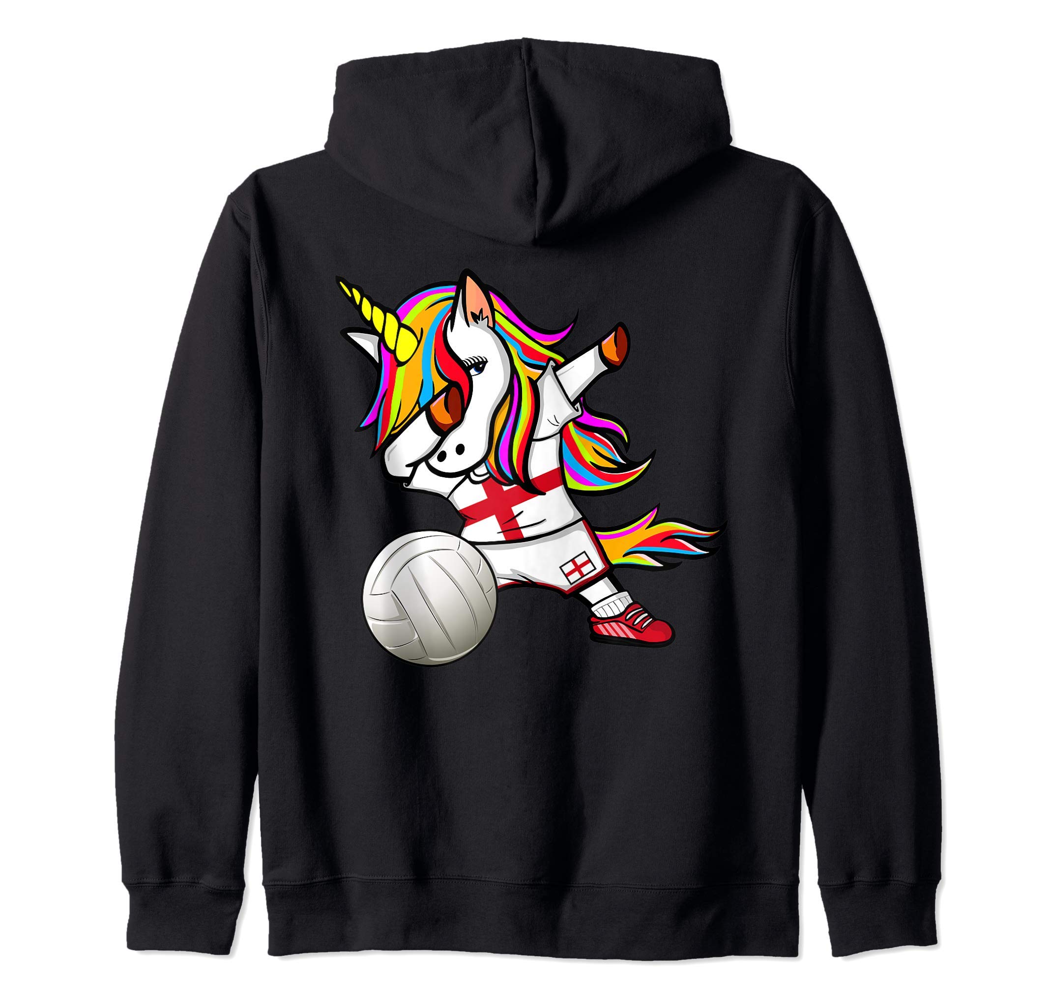 Dabbing Unicorn England Volleyball Fans Jersey English Flag Zip Hoodie