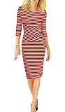 REPHYLLIS Women 3/4 Sleeve Striped Wear to Work Business Cocktail Pencil Dress