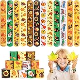 CCINEE 48pcs Thanksgiving Slap Bracelets For Kids Bulk, Fall Maple Leaf Pumpkins Turkey Wristbands Autumn Harvest Snap Bracelet For Thanksgiving Party Favors