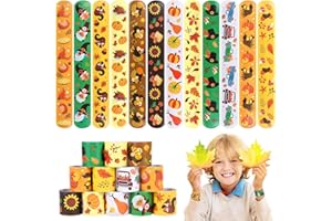 CCINEE 48pcs Thanksgiving Slap Bracelets For Kids Bulk, Fall Maple Leaf Pumpkins Turkey Wristbands Autumn Harvest Snap Bracelet For Thanksgiving Party Favors