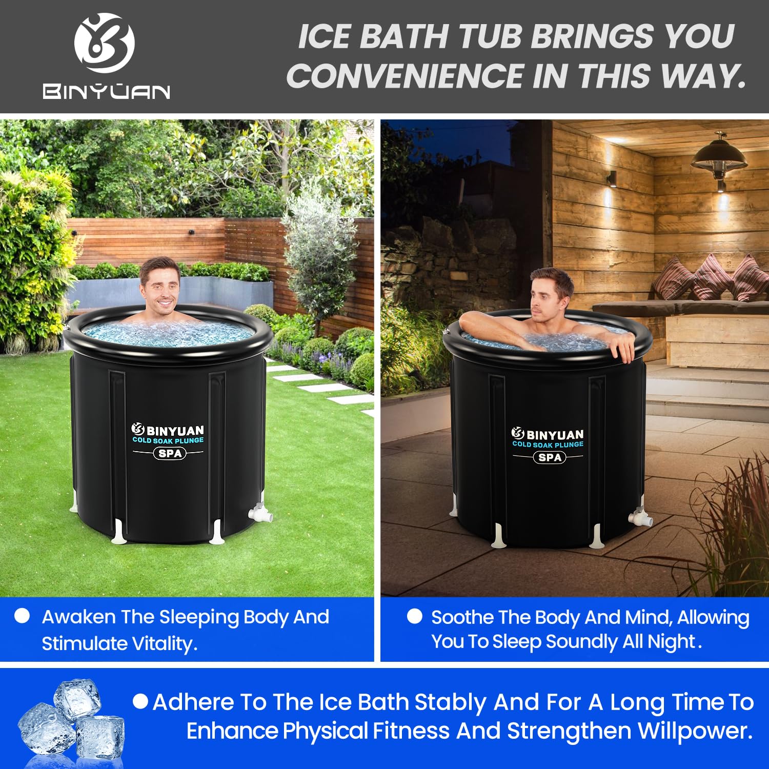 BINYUAN XL Ice Bath Tub For Athletes With Cover 99 Gal Cold Plunge Tub ...