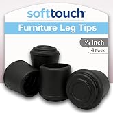 SoftTouch 7/8" Round Non-Marking Rubber Slip-On Chair Leg Tips, Nonslip Protective Furniture Leg Caps for Chairs, Stools, and Tables on Hard Surfaces, Set of 4, Black