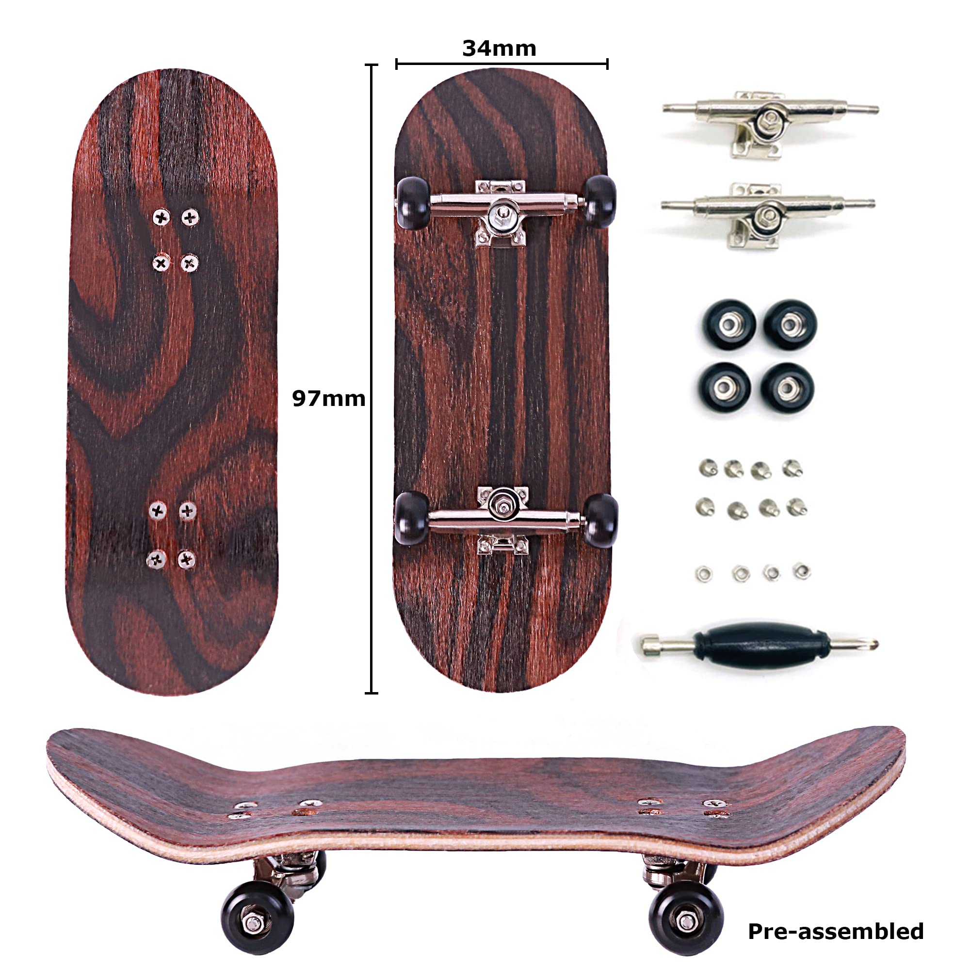 Professional Complete Wooden Fingerboard 32/34mm 5-Ply Maple Finger Skateboard with Upgraded Components (Classic Maple)