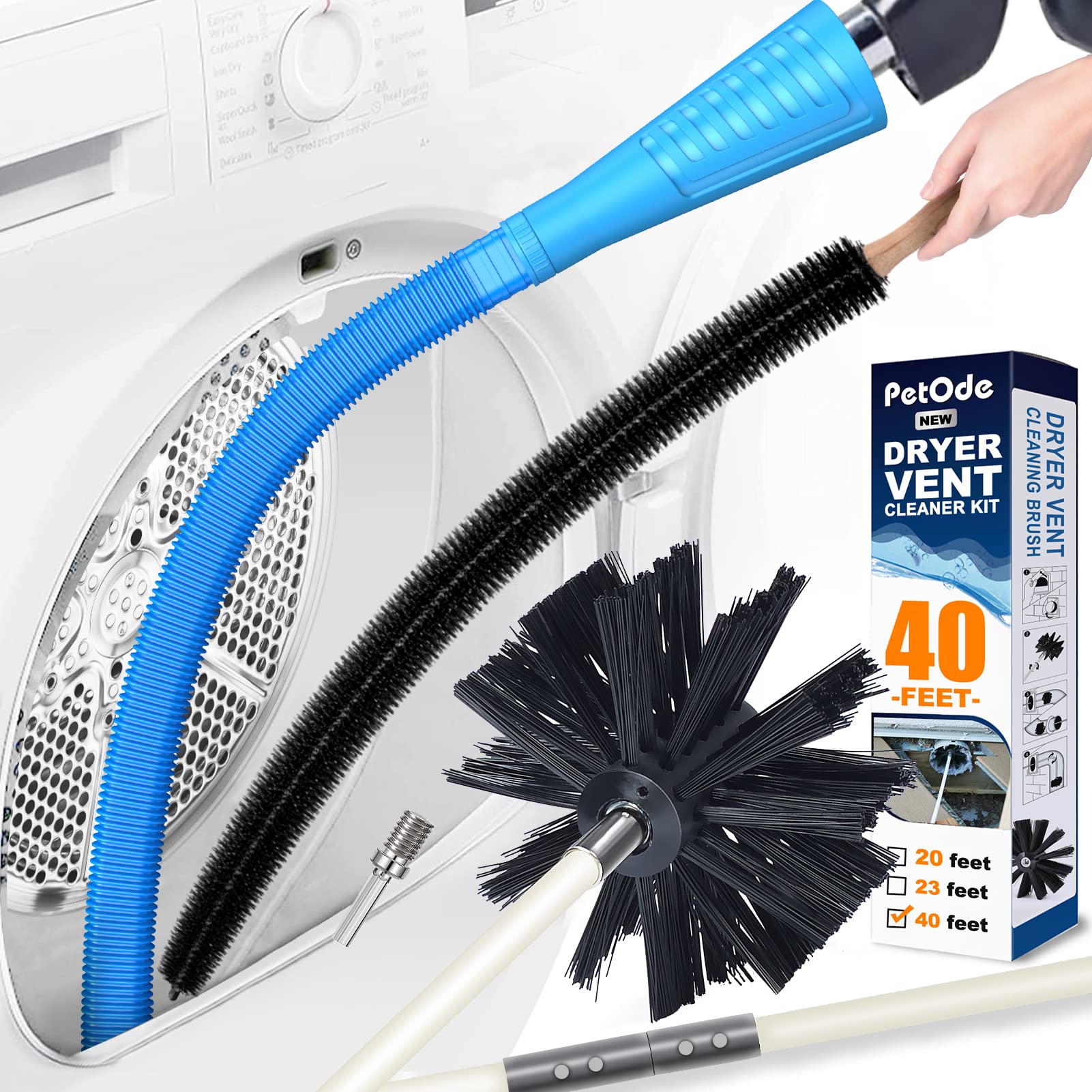 PetOde 40 Feet Dryer Vent Cleaner Kit, Enhanced Flexible Quick
