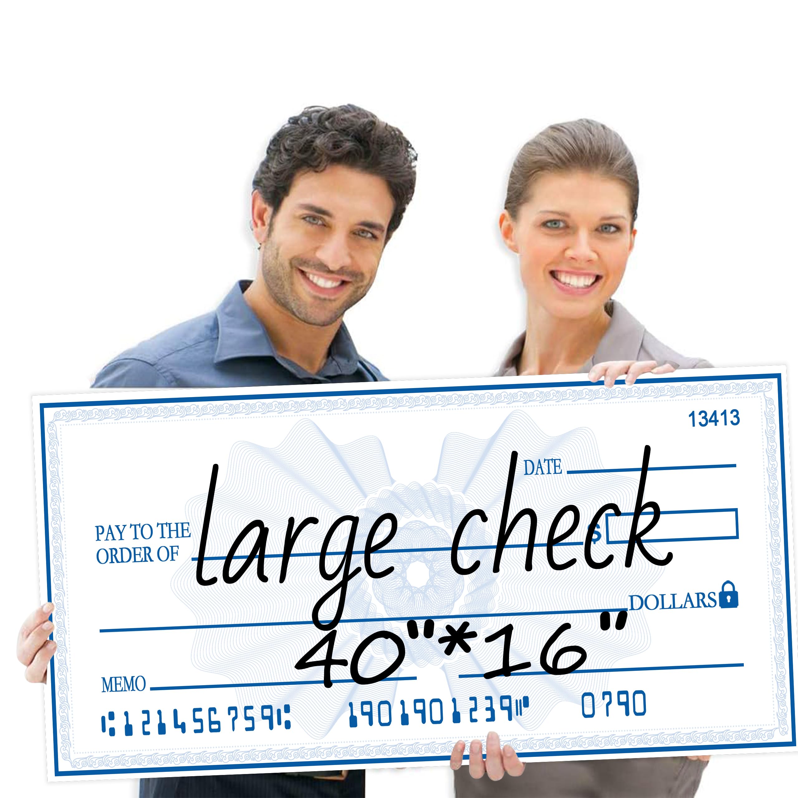 Photo 1 of 40x16 Inch Double-Sided Reusable Presentation Check | Waterproof Dry Erase Sign for Charity Donations & Fundraisers| Big Checks for Presentations