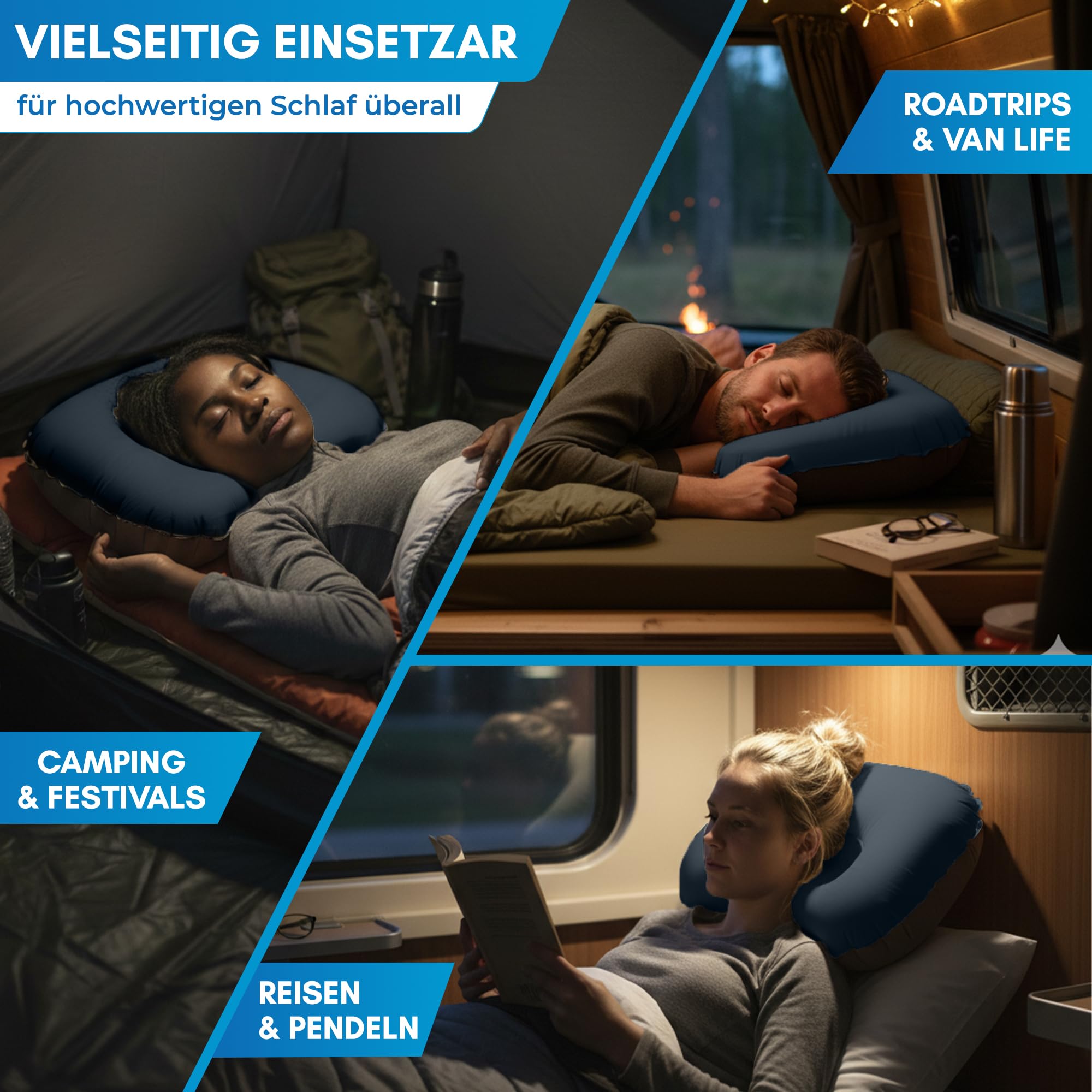 NORDMUT® Campingkissen aufblasbar [SoftSleep+] Komfortables Kissen Ultraleicht mit kleinem Packmaß – Reisekissen aufblasbar inkl. waschbarem Kissenbezug (Schwarz) 6
