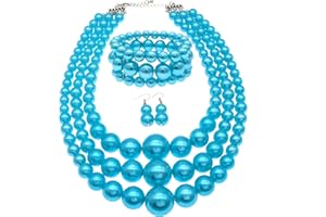 JNF Faux Pearl Statement Necklaces Big Pearl Necklace for Women Chunky Pearl Necklace and Earring Set Large Pearls Costume Necklace