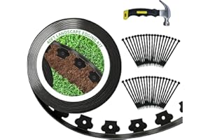 KBJALQ 40 FT Landscape Edging 2 Inch Tall with 40-pack Spiral Nylon Anchoring Spikes and 1 Hammer,Plastic Garden Edging Border for DIY Garden,Grass,Lawn Edging,Yard (40 FT)