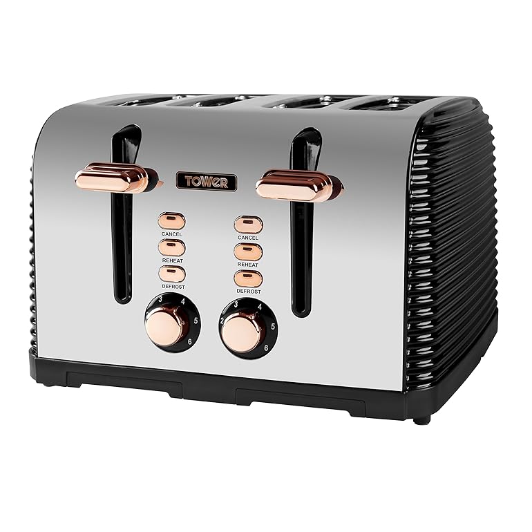 Tower T20020 Linear Rose, 4Slice Rib Toaster, Black Amazon.co.uk