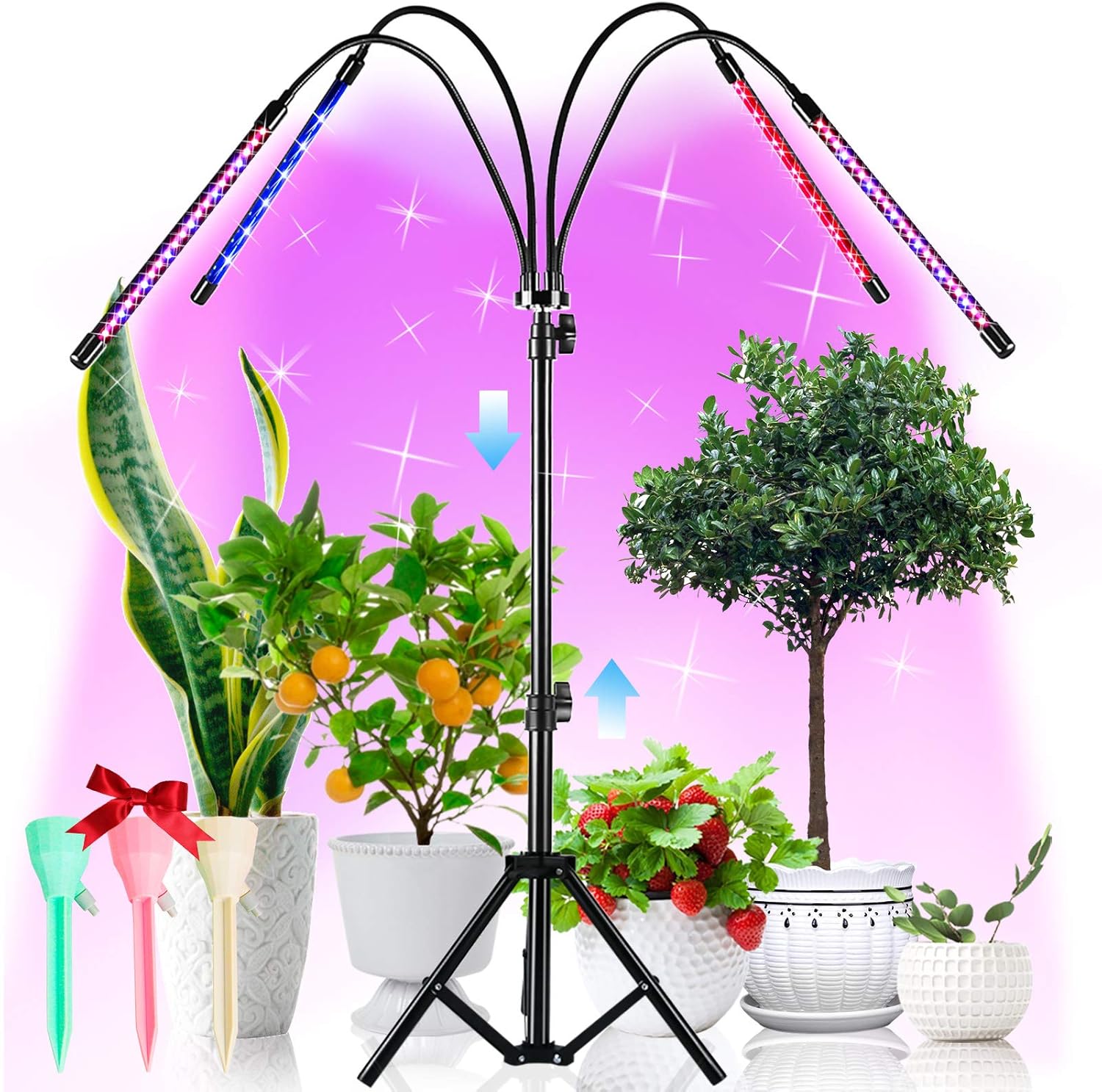 LED Grow Lights with Stand, 4 Heads Floor Plant Growing Lamps for