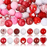 Whaline 50Pcs 20mm Valentine's Day Bubblegum Beads Mixed Red Heart Pink White Spacer Bead Chunky Gumball Bead Jumbo Plastic Beads for Crafts DIY Jewelry Making Boutique Supplies