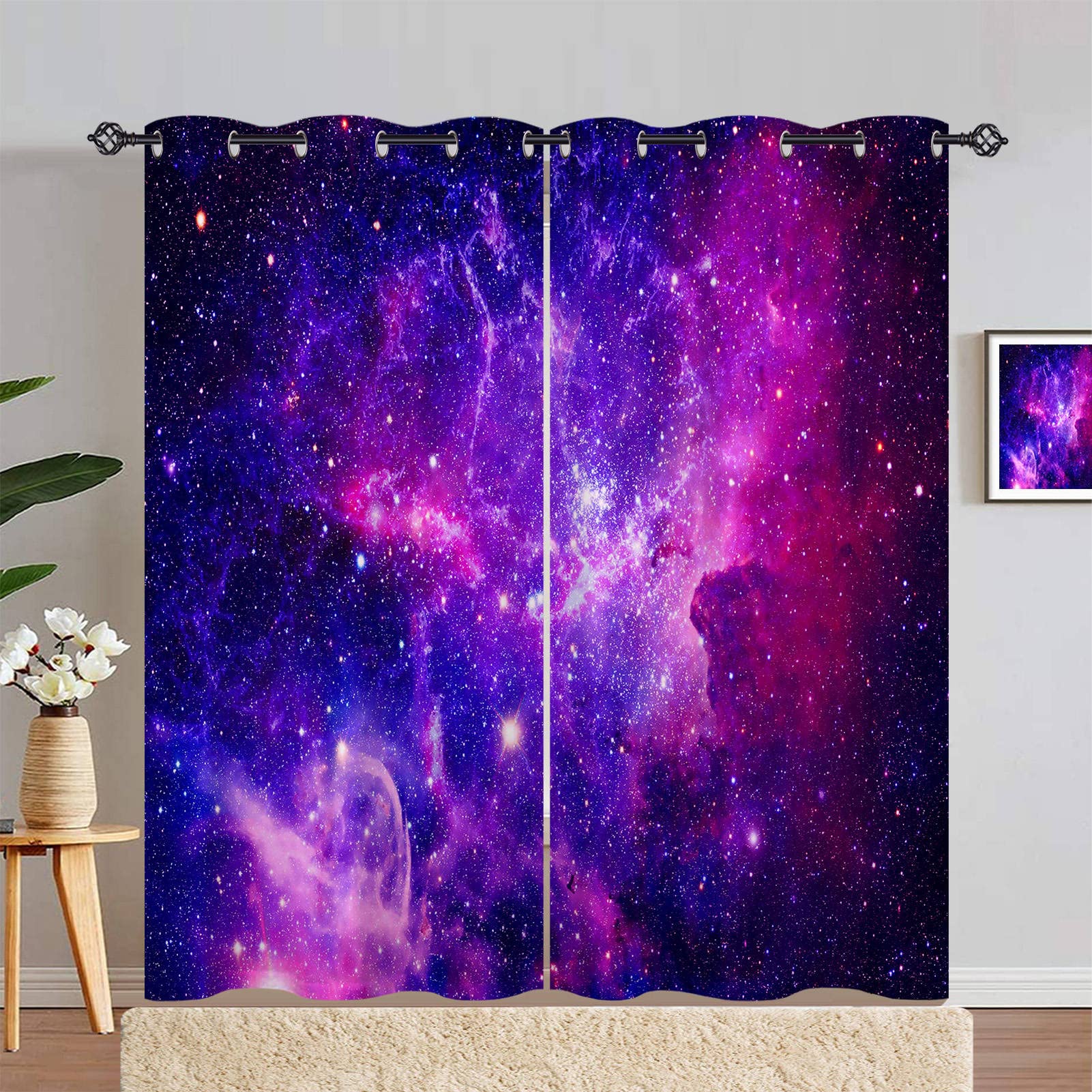 ANHOPE Galaxy Curtains Eyelet 80% Blackout Room Darkening Curtains Space Nebular Planet Print Pattern Light Blocking Window Drapes for Kids Boys Girls Bedroom Living Room 46 x 72 Inch Drop 2 Panels